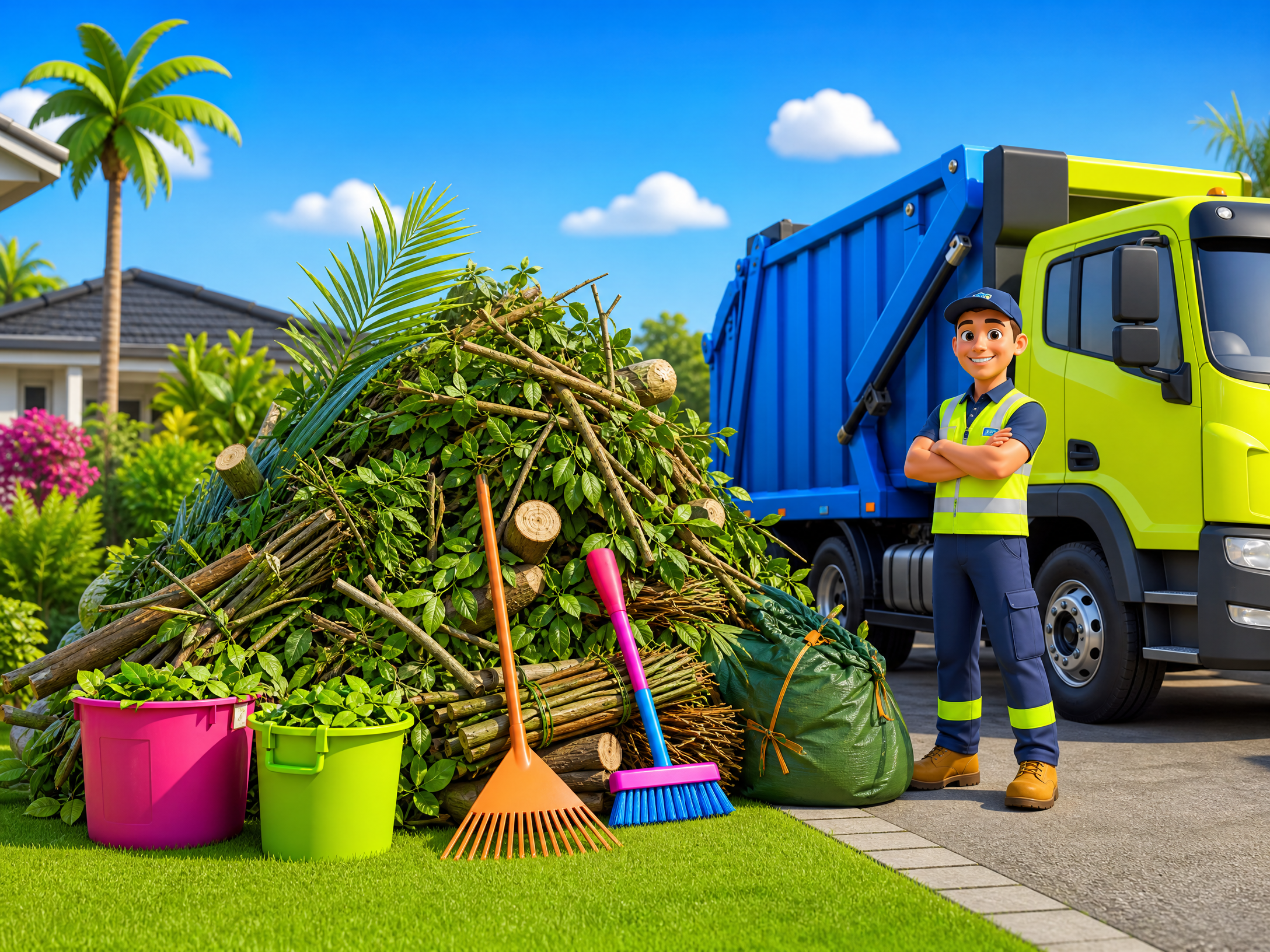 Cartoon garden waste removal in Redbank Plains for rubbish removal in Redbank Plains, Queensland