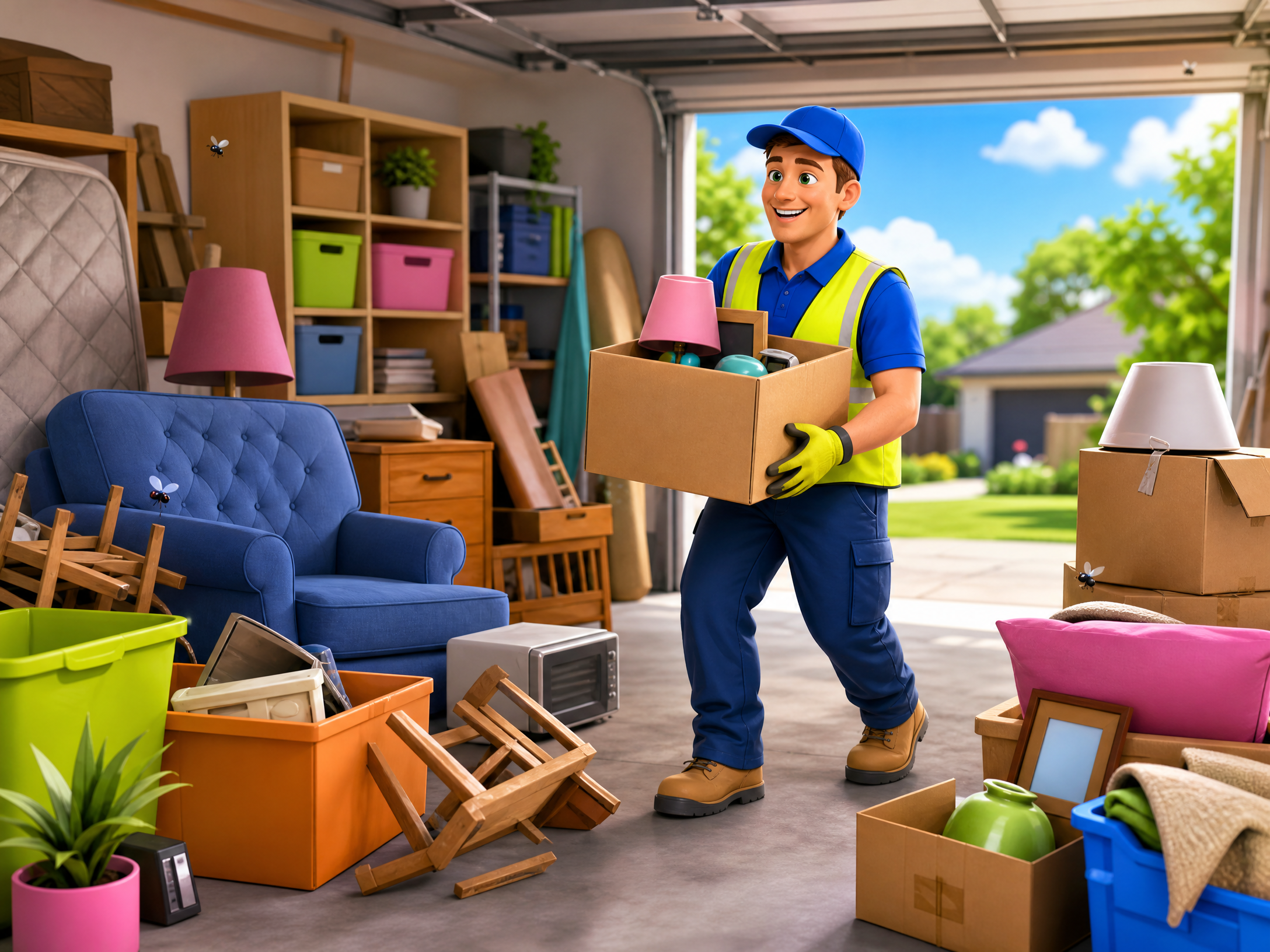 Cartoon house cleanout in Goodna for rubbish removal in Goodna, Queensland