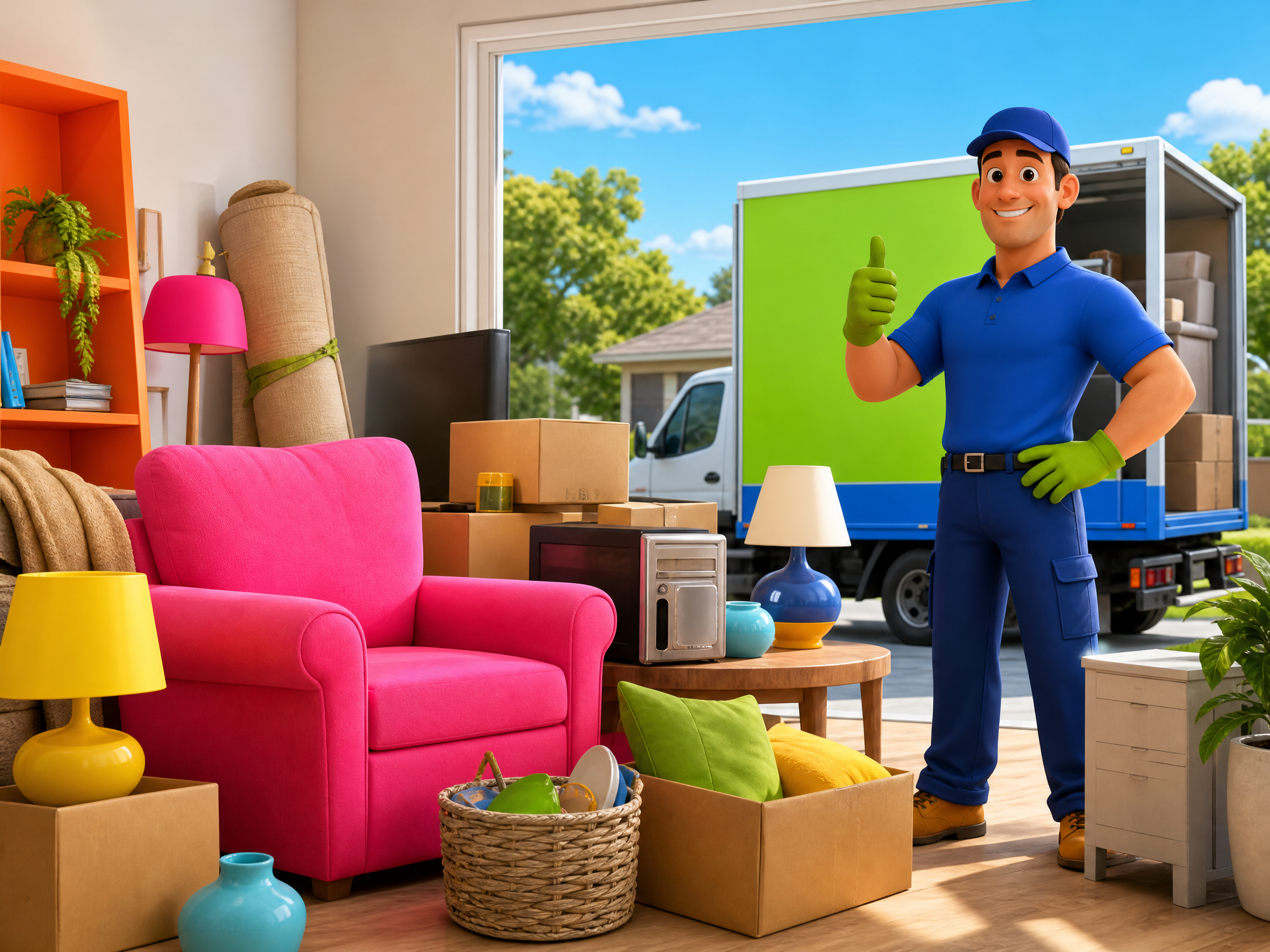 Cartoon house cleanout in Booval for rubbish removal in Booval, Queensland