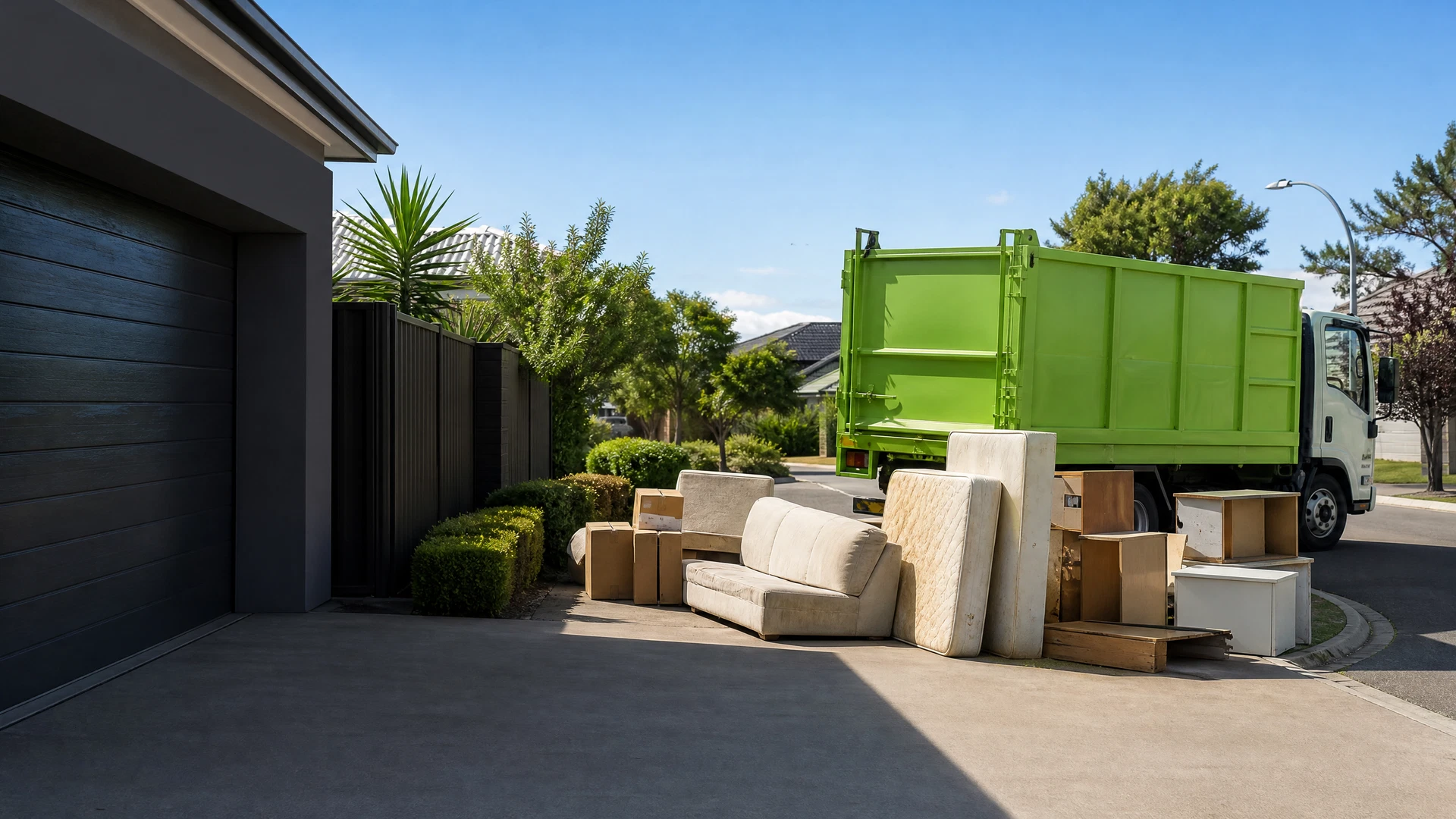 Old furniture and mattresses staged for rubbish removal